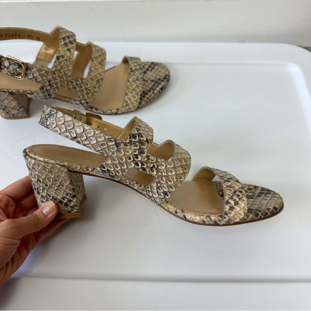 Stuart Weitzman Barrio Snakeskin Sandal Heels - Picture 9 of 9